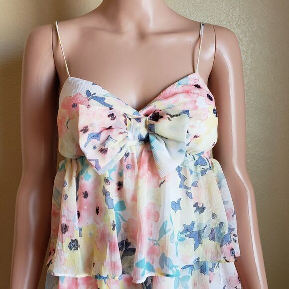 Candies Women's Pastel Floral Tiered Spaghetti Strap Dress - Picture 5 of 8